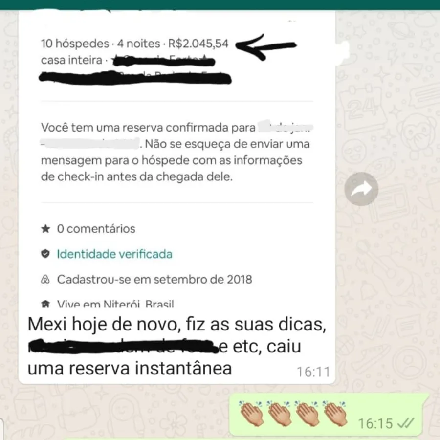Print de aluno: aplicou as dicas e caiu uma reserva instantânea de R$2.045